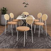 Elega 7-Piece Dining Set with Rectangular Sintered Stone Table and 6 Velvet Side Chairs with Wicker Back - Elax Furniture