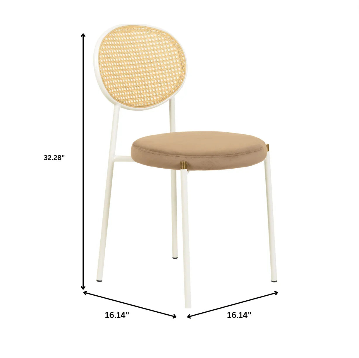 Euston Velvet Dining Chair with Rattan Back and Stainless Steel Legs - Elax Furniture