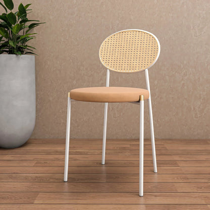 Euston Velvet Dining Chair with Rattan Back and Stainless Steel Legs - Elax Furniture