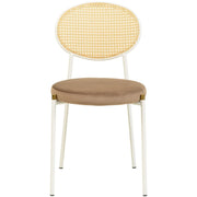 Euston Velvet Dining Chair with Rattan Back and Stainless Steel Legs - Elax Furniture