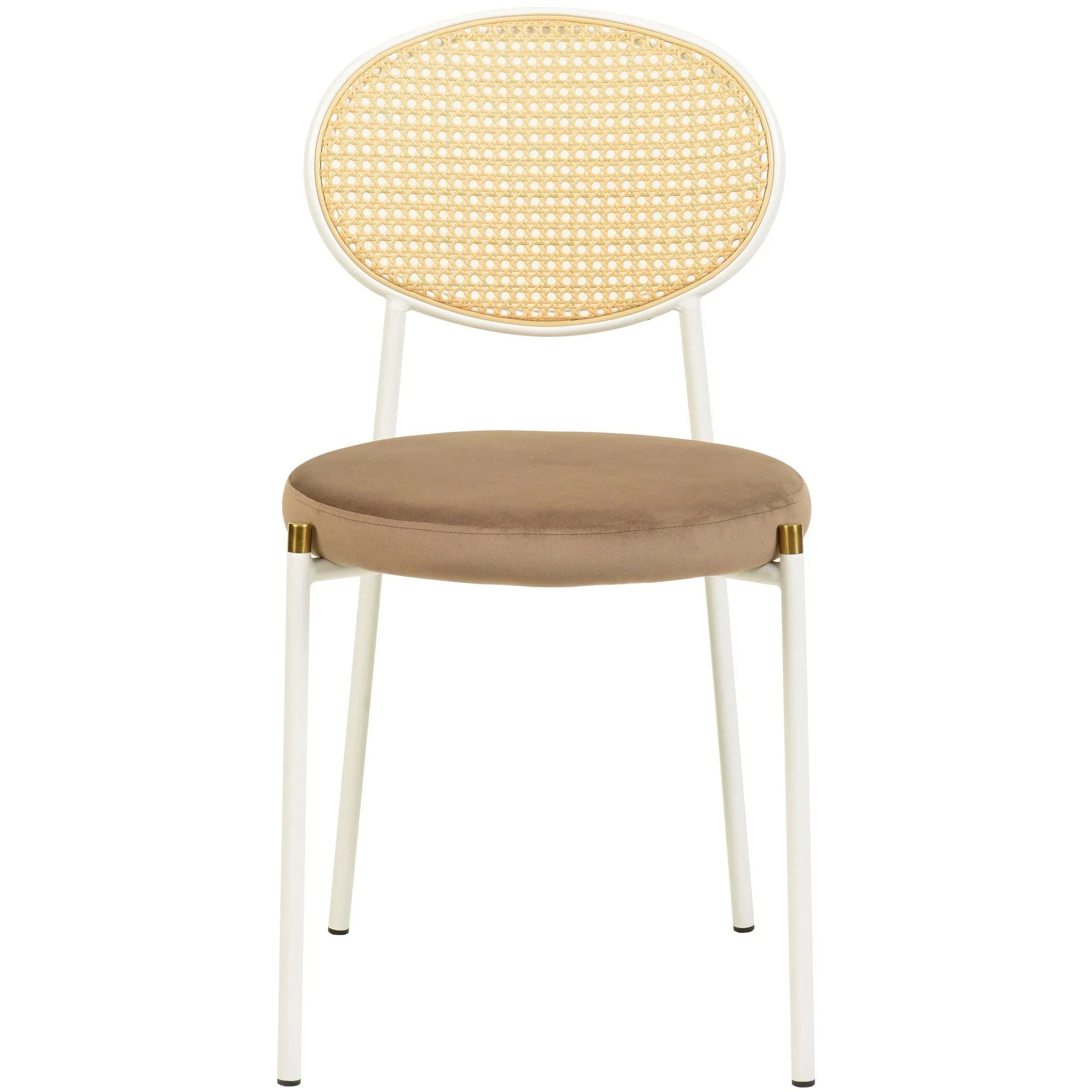 Euston Velvet Dining Chair with Rattan Back and Stainless Steel Legs - Elax Furniture