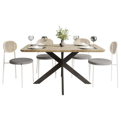Ravenna 5-Piece Dining Set with 63" Rectangular Dining Table in Maple with 4 Velvet Dining Chairs in White Steel Legs - Elax Furniture