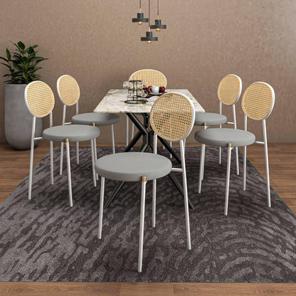Elega 7-Piece Dining Set with Rectangular Sintered Stone Table and 6 Velvet Side Chairs with Wicker Back - Elax Furniture