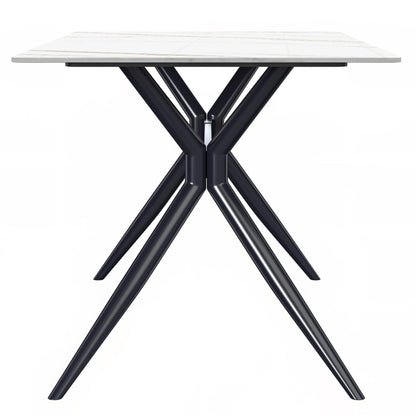 Elega 7-Piece Dining Set with Rectangular Sintered Stone Table and 6 Velvet Side Chairs with Wicker Back - Elax Furniture