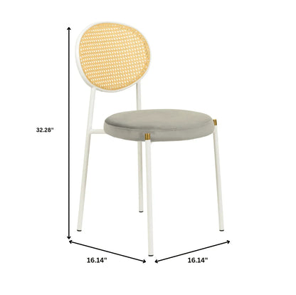 Euston Velvet Dining Chair with Rattan Back and Stainless Steel Legs - Elax Furniture