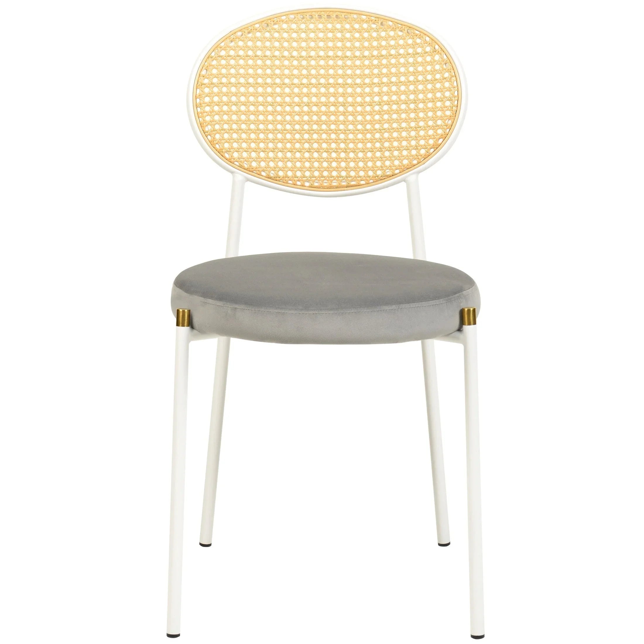 Euston Velvet Dining Chair with Rattan Back and Stainless Steel Legs - Elax Furniture