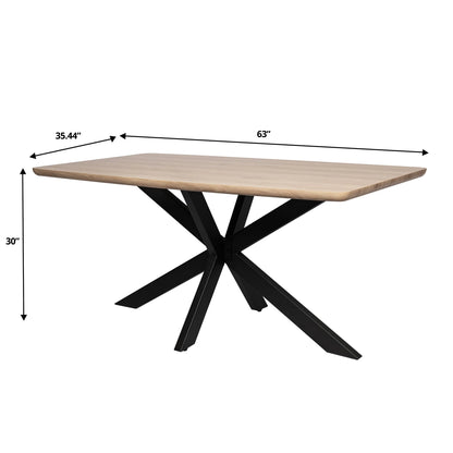 Ravenna 5-Piece Dining Set with 63" Rectangular Dining Table in Maple with 4 Velvet Dining Chairs in White Steel Legs - Elax Furniture