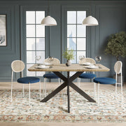 Ravenna 5-Piece Dining Set with 63" Rectangular Dining Table in Maple with 4 Velvet Dining Chairs in White Steel Legs - Elax Furniture