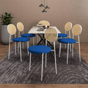 Elega 7-Piece Dining Set with Rectangular Sintered Stone Table and 6 Velvet Side Chairs with Wicker Back - Elax Furniture
