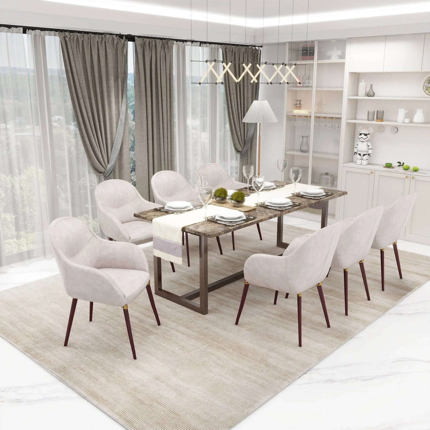 Elias Dining Chair Upholstered in Leather Velvet and Powder Coated Legs - Elax Furniture