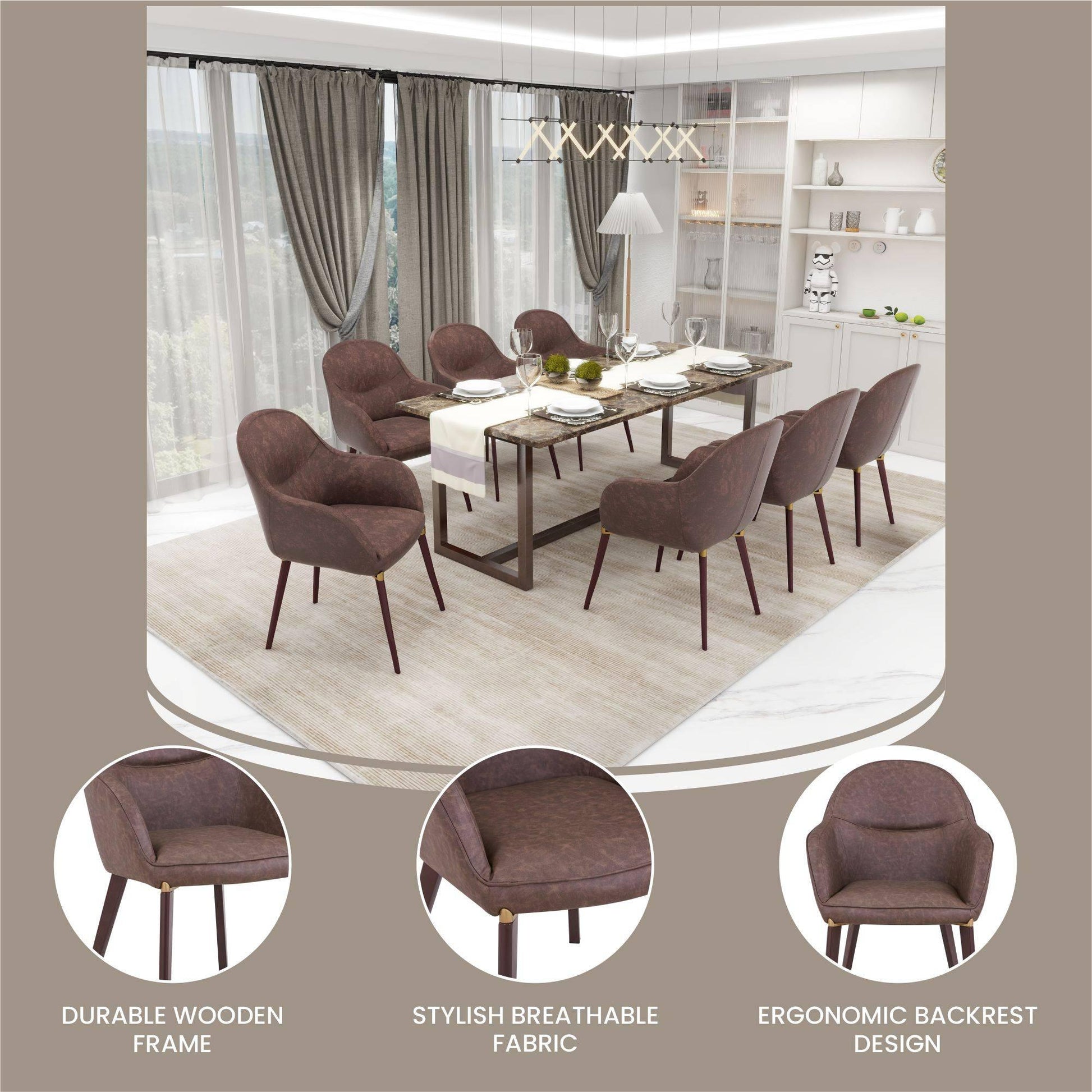 Elias Dining Chair Upholstered in Leather Velvet and Powder Coated Legs - Elax Furniture