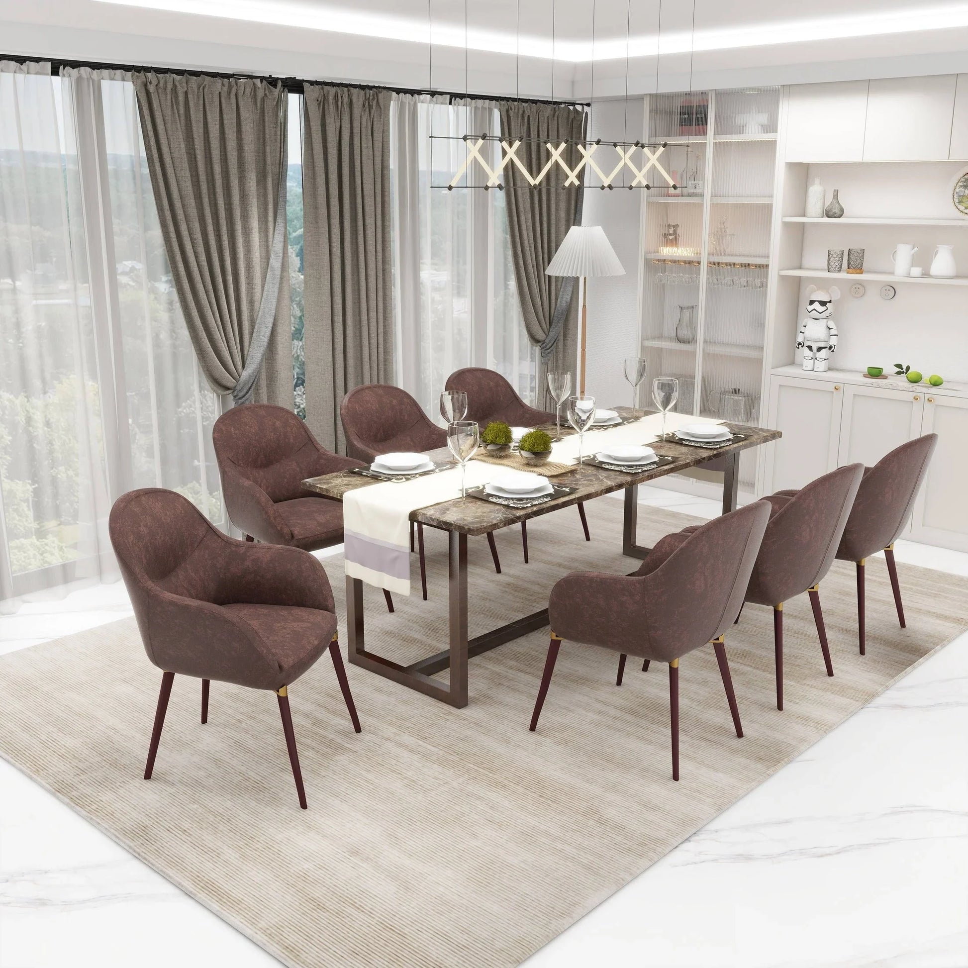 Elias Dining Chair Upholstered in Leather Velvet and Powder Coated Legs - Elax Furniture