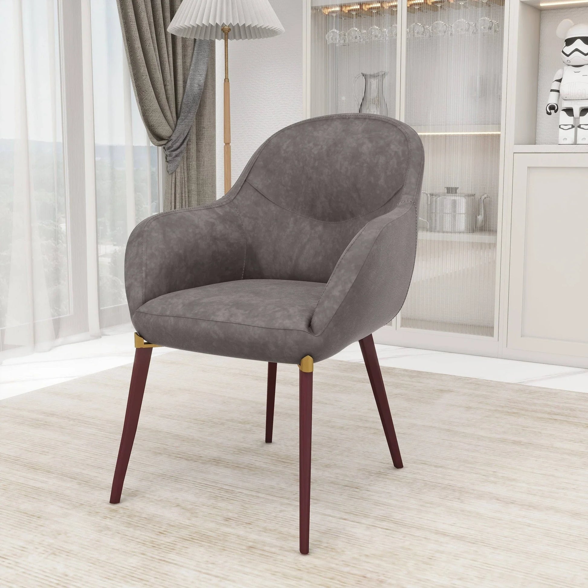Elias Dining Chair Upholstered in Leather Velvet and Powder Coated Legs - Elax Furniture