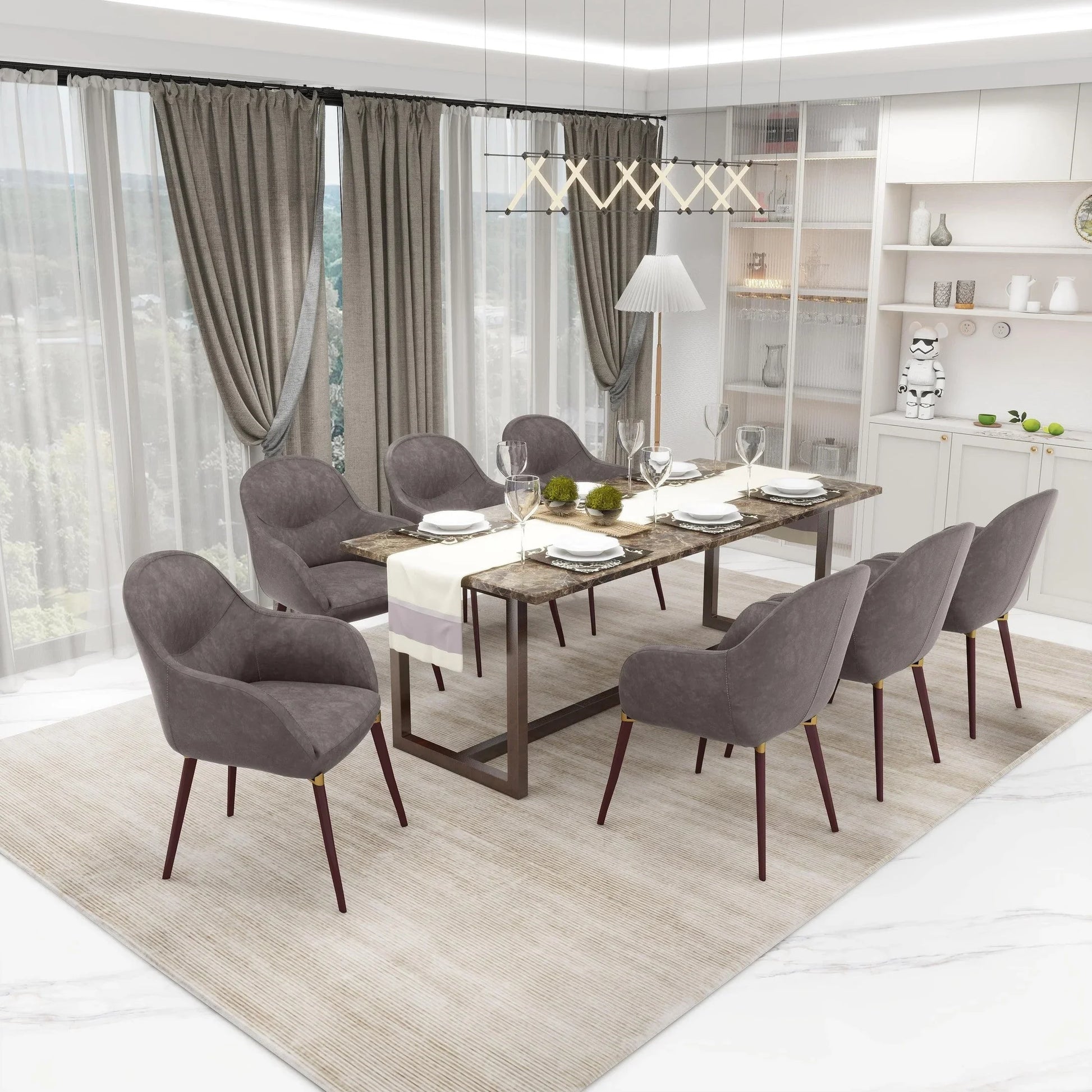 Elias Dining Chair Upholstered in Leather Velvet and Powder Coated Legs - Elax Furniture