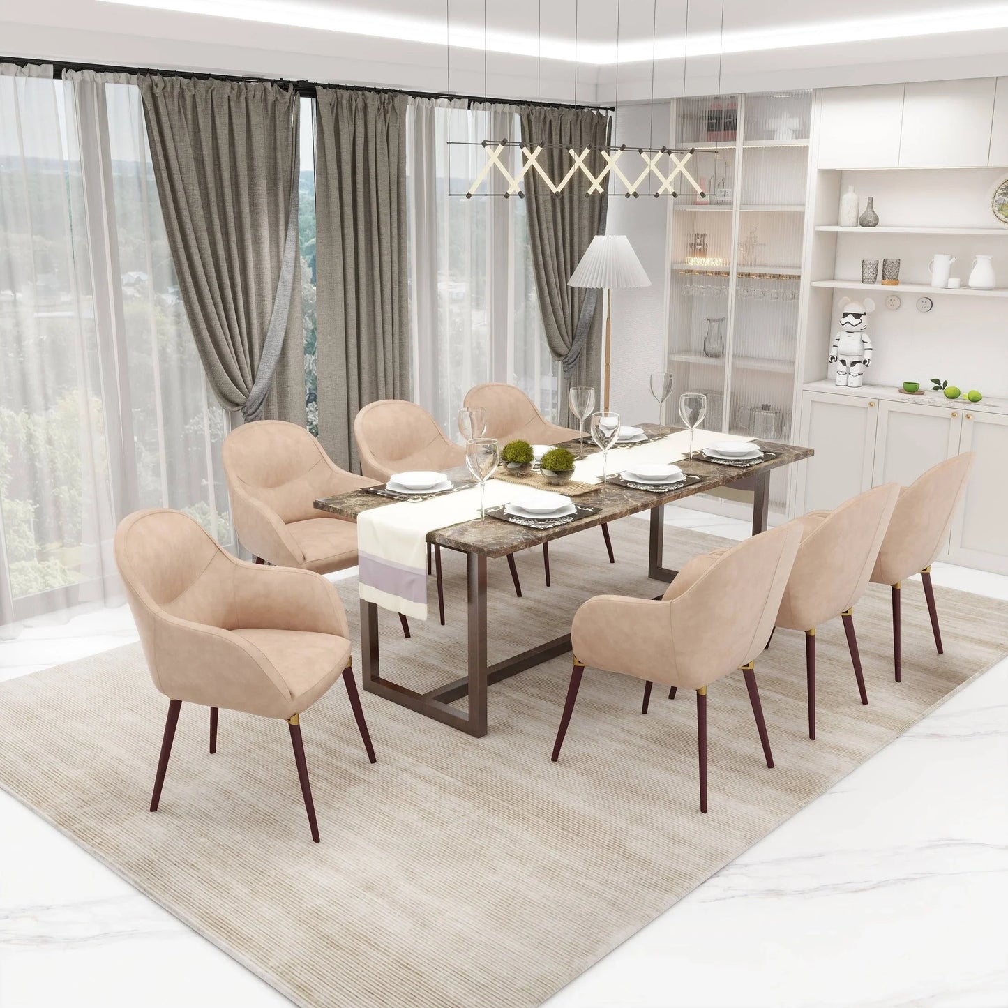 Elias Dining Chair Upholstered in Leather Velvet and Powder Coated Legs - Elax Furniture