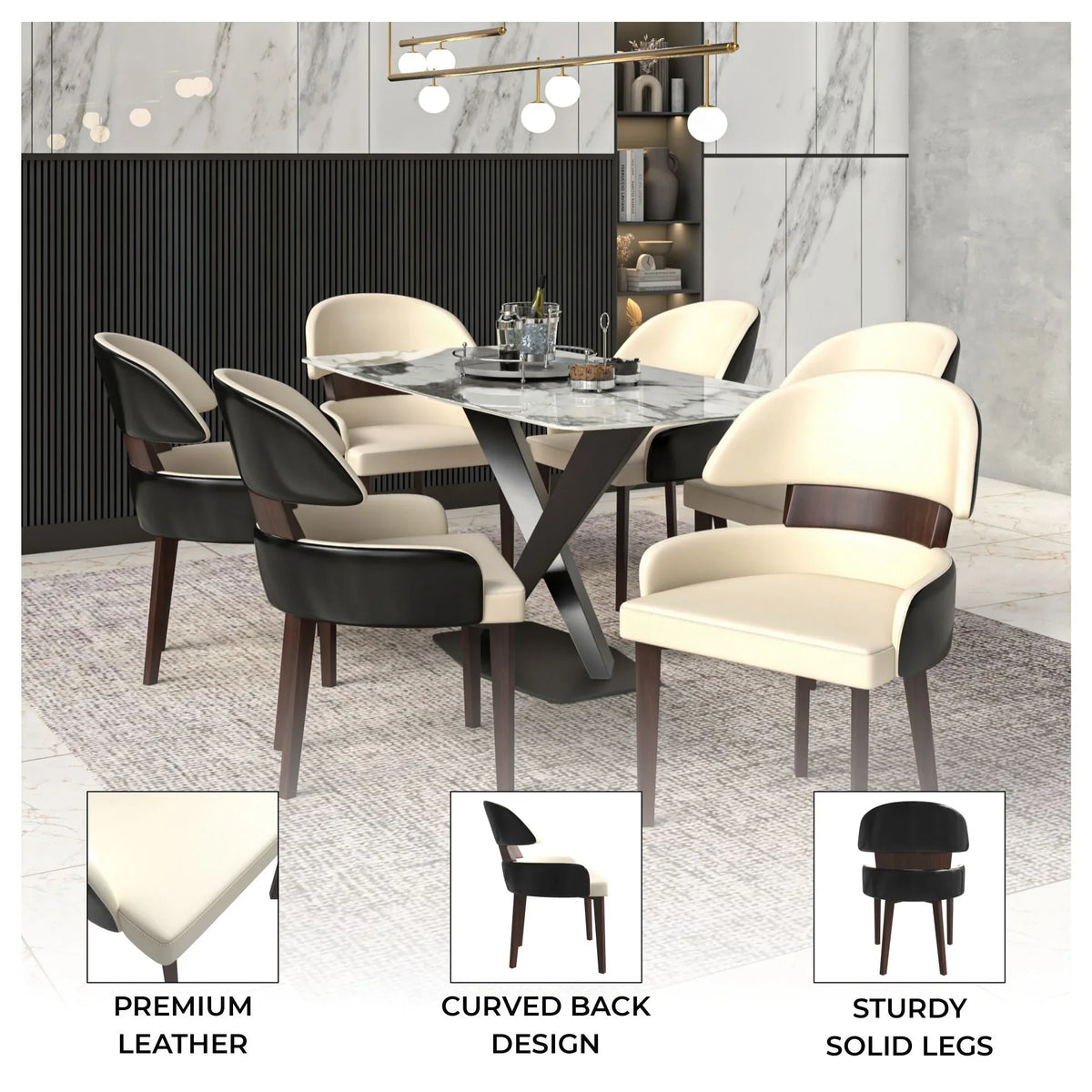 Ethos Leather Dining Chairs with Curved Open Back in Rubberwood - Elax Furniture