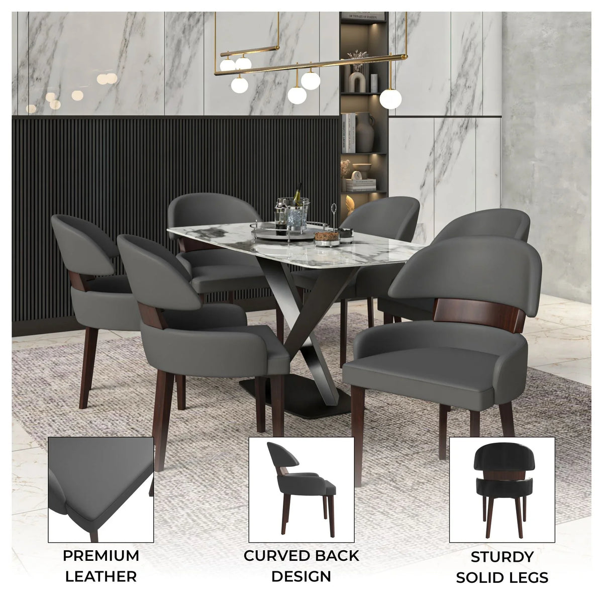 Ethos Leather Dining Chairs with Curved Open Back in Rubberwood - Elax Furniture