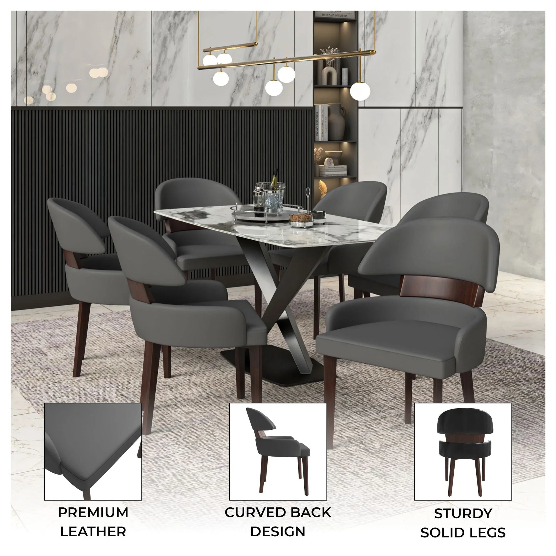 Ethos Leather Dining Chairs with Curved Open Back in Rubberwood - Elax Furniture