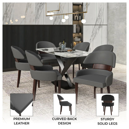 Ethos Leather Dining Chairs with Curved Open Back in Rubberwood - Elax Furniture