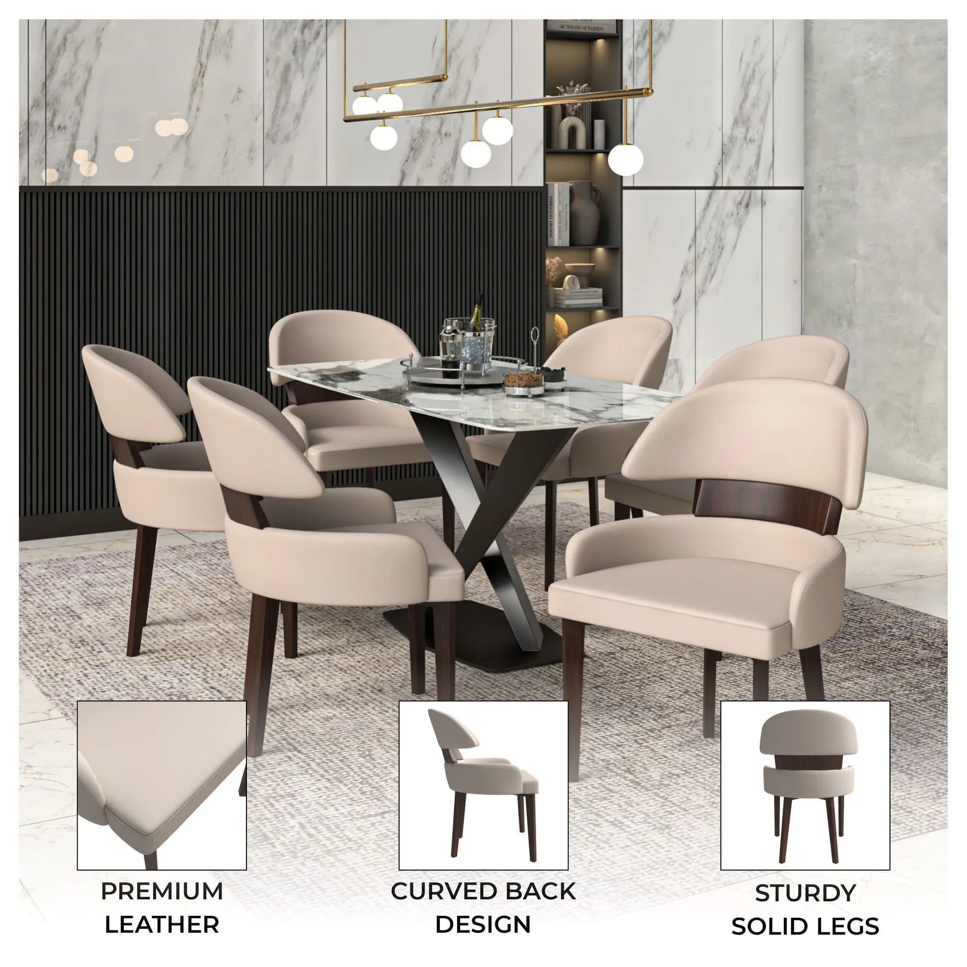 Ethos Leather Dining Chairs with Curved Open Back in Rubberwood - Elax Furniture