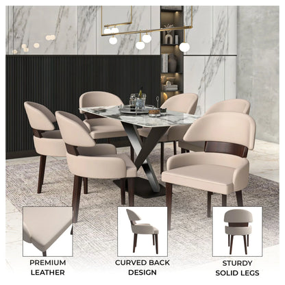 Ethos Leather Dining Chairs with Curved Open Back in Rubberwood - Elax Furniture