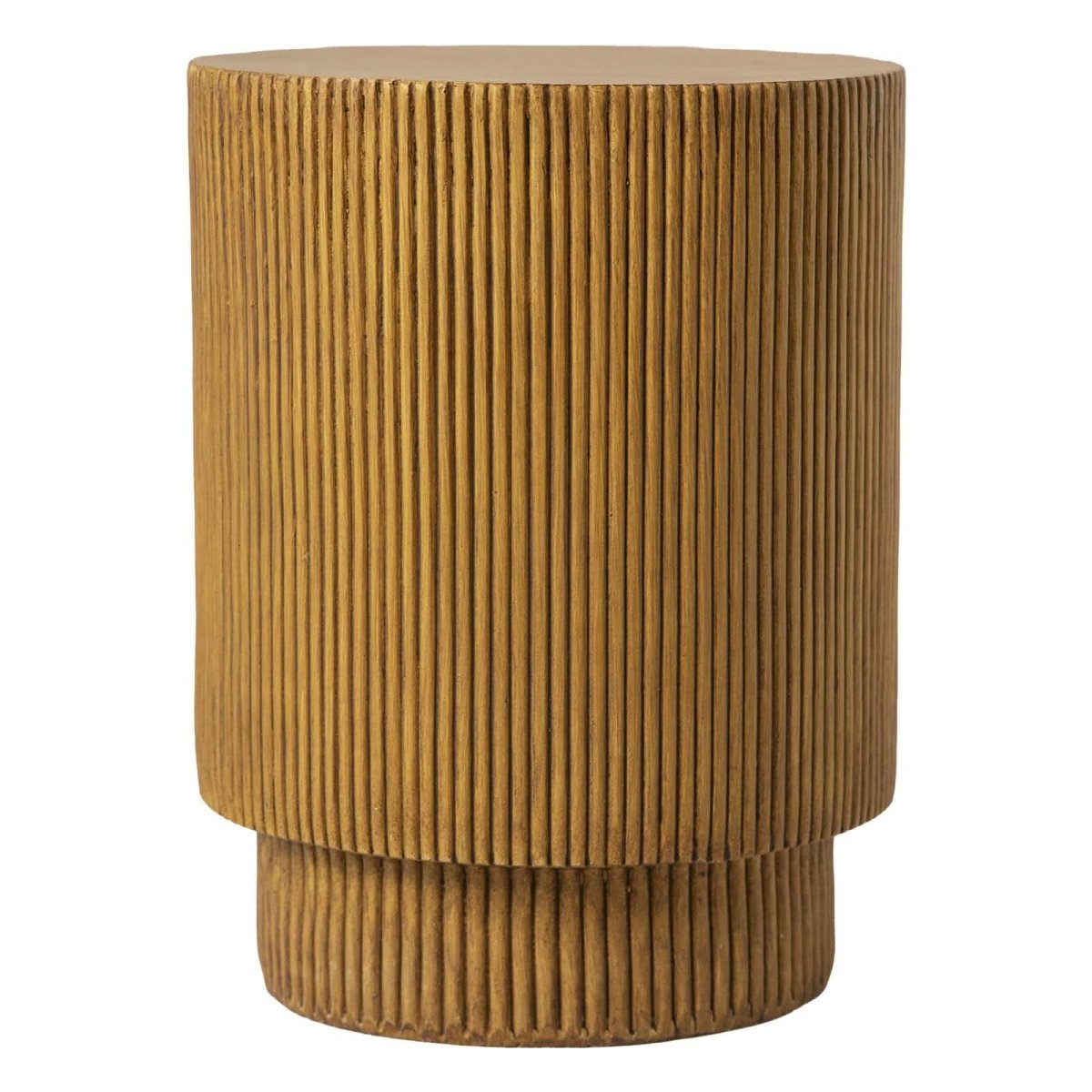 Eden Series Side Table in Fiberstone Round Accent Table for Home, Living Room, Indoor, and Outdoor Brown Side Table LeisureMod