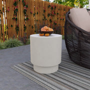 Eden Series Side Table in Fiberstone Round Accent Table for Home, Living Room, Indoor, and Outdoor White Side Table LeisureMod