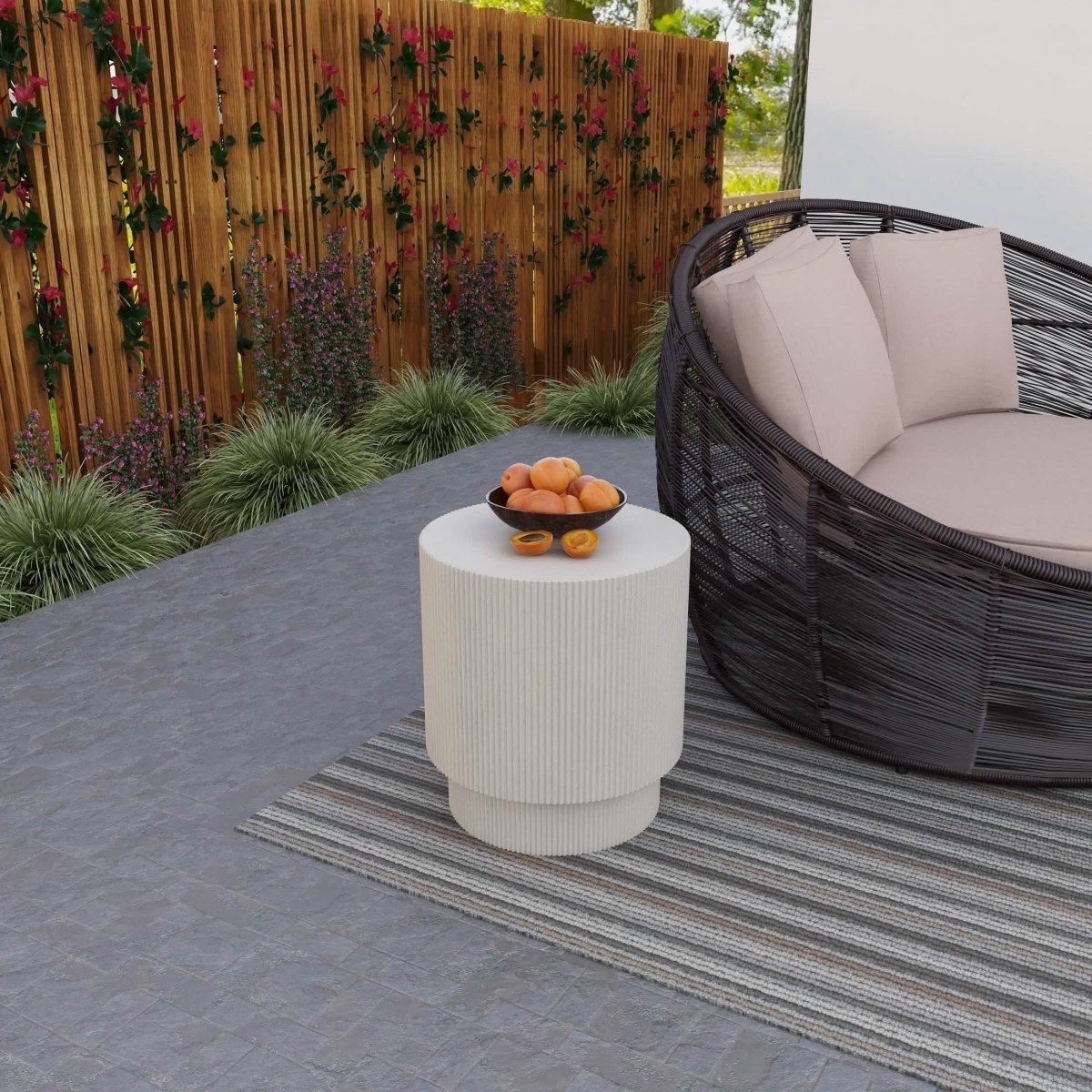 Eden Series Side Table in Fiberstone Round Accent Table for Home, Living Room, Indoor, and Outdoor White Side Table LeisureMod
