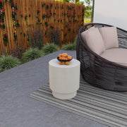 Eden Series Side Table in Fiberstone Round Accent Table for Home, Living Room, Indoor, and Outdoor White Side Table LeisureMod