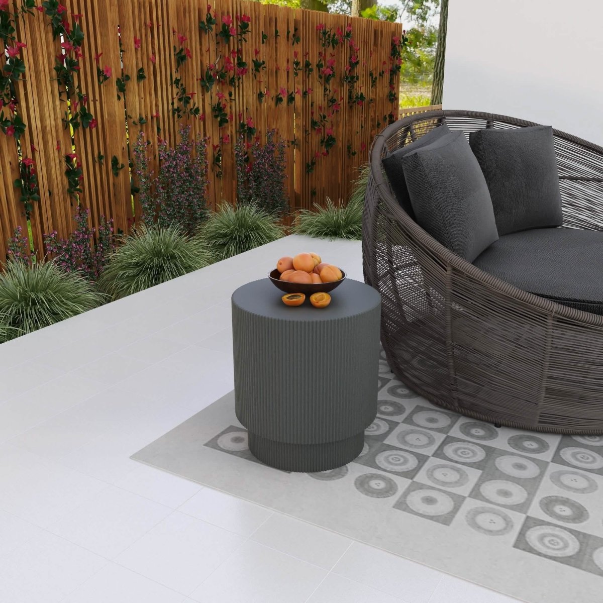 Eden Series Side Table in Fiberstone Round Accent Table for Home, Living Room, Indoor, and Outdoor Grey Side Table LeisureMod