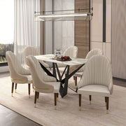 Elara Leather Dining Chair with Elegant Ripple Back and Gold Accents in Rubberwood Cream Dining Chair Leisuremod