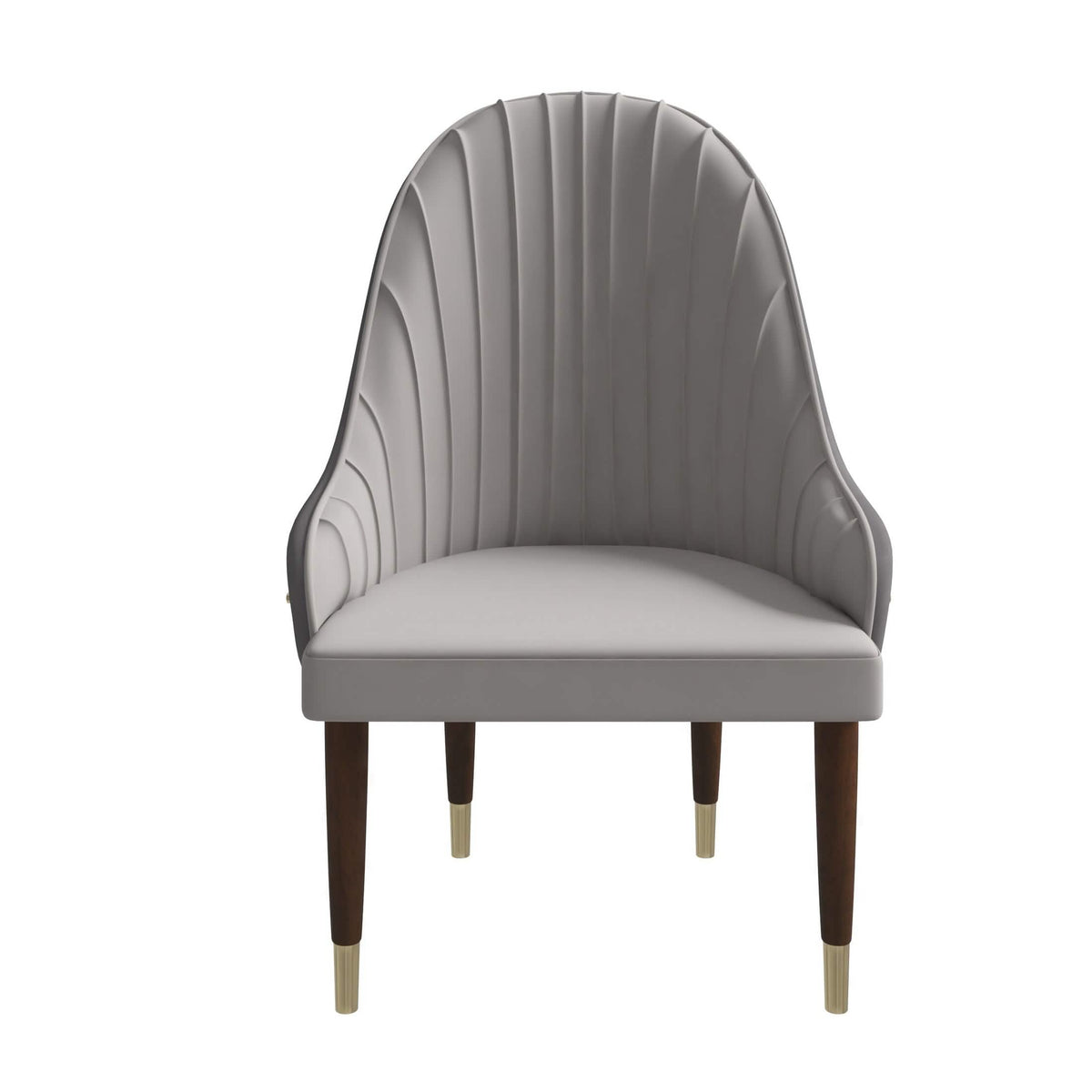 Elara Leather Dining Chair with Elegant Ripple Back and Gold Accents in Rubberwood Grey Dining Chair Leisuremod