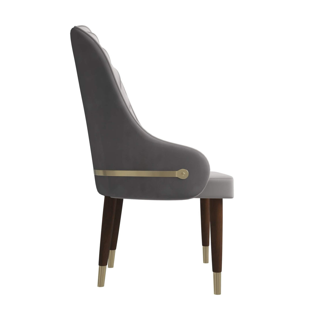 Elara Leather Dining Chair with Elegant Ripple Back and Gold Accents in Rubberwood Grey Dining Chair Leisuremod