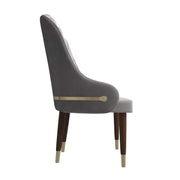 Elara Leather Dining Chair with Elegant Ripple Back and Gold Accents in Rubberwood Grey Dining Chair Leisuremod