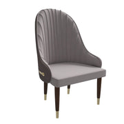 Elara Leather Dining Chair with Elegant Ripple Back and Gold Accents in Rubberwood Taupe Dining Chair Leisuremod