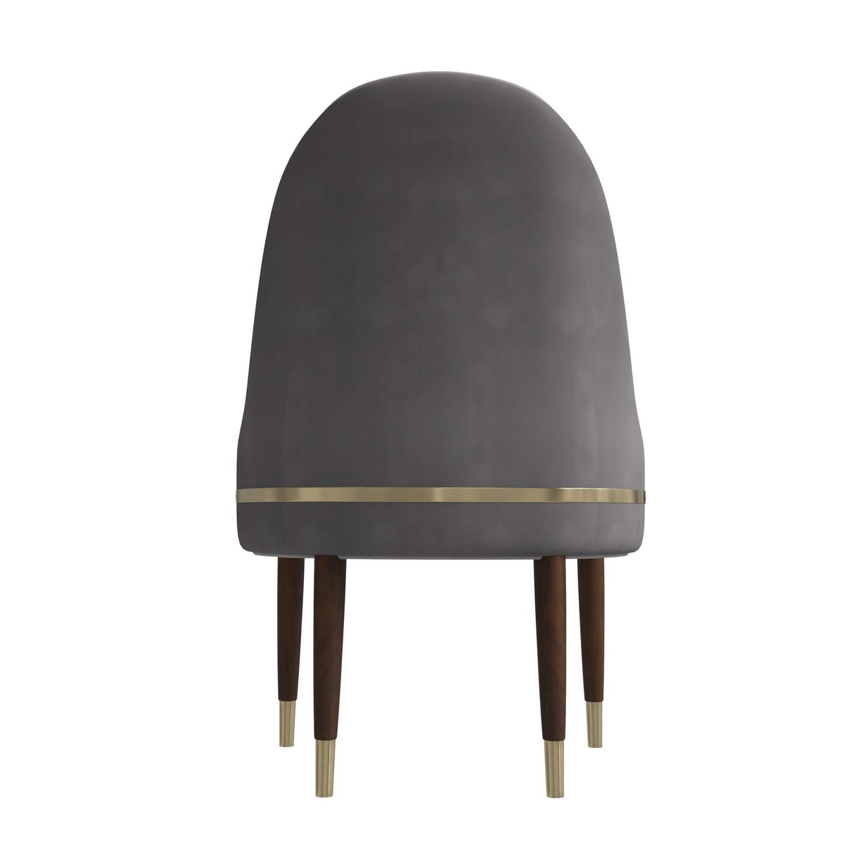 Elara Leather Dining Chair with Elegant Ripple Back and Gold Accents in Rubberwood Grey Dining Chair Leisuremod