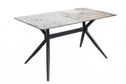 Elega Rectangular Dining Table with Sintered Stone/Glass Rectangular Top and Black Stainless Steel Base Sintered Stone 71 Inches Wide White Grey Dining Table Leisuremod