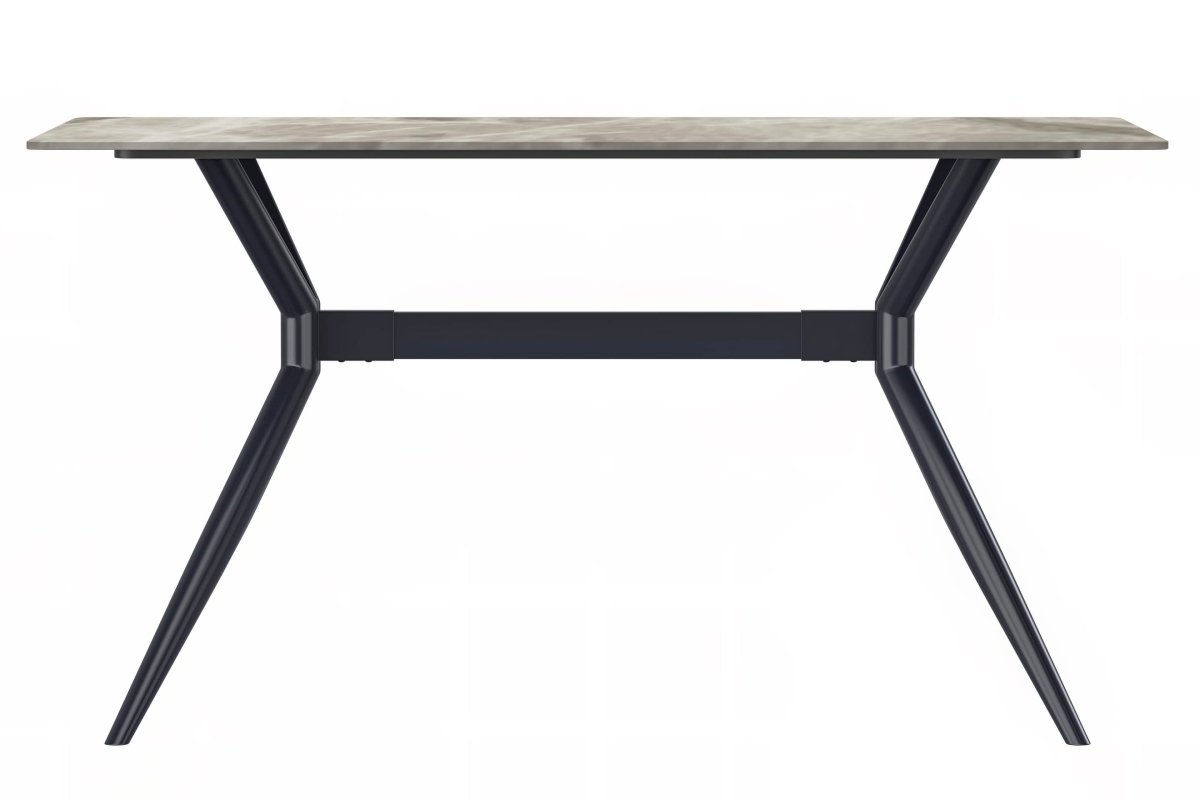 Elega Rectangular Dining Table with Sintered Stone/Glass Rectangular Top and Black Stainless Steel Base Sintered Stone 62 Inches Wide Deep Grey Dining Table Leisuremod