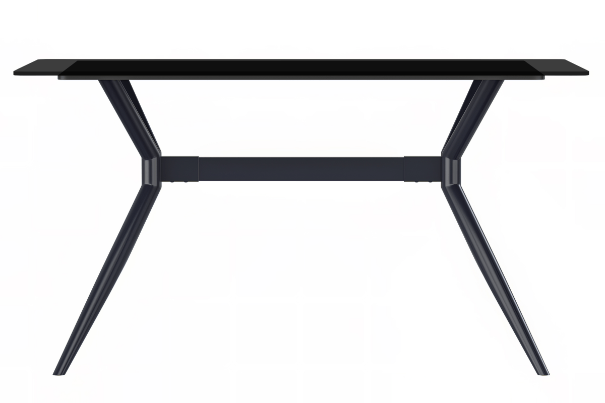 Elega Rectangular Dining Table with Sintered Stone/Glass Rectangular Top and Black Stainless Steel Base Glass 55 Inches Wide Black Dining Table Leisuremod
