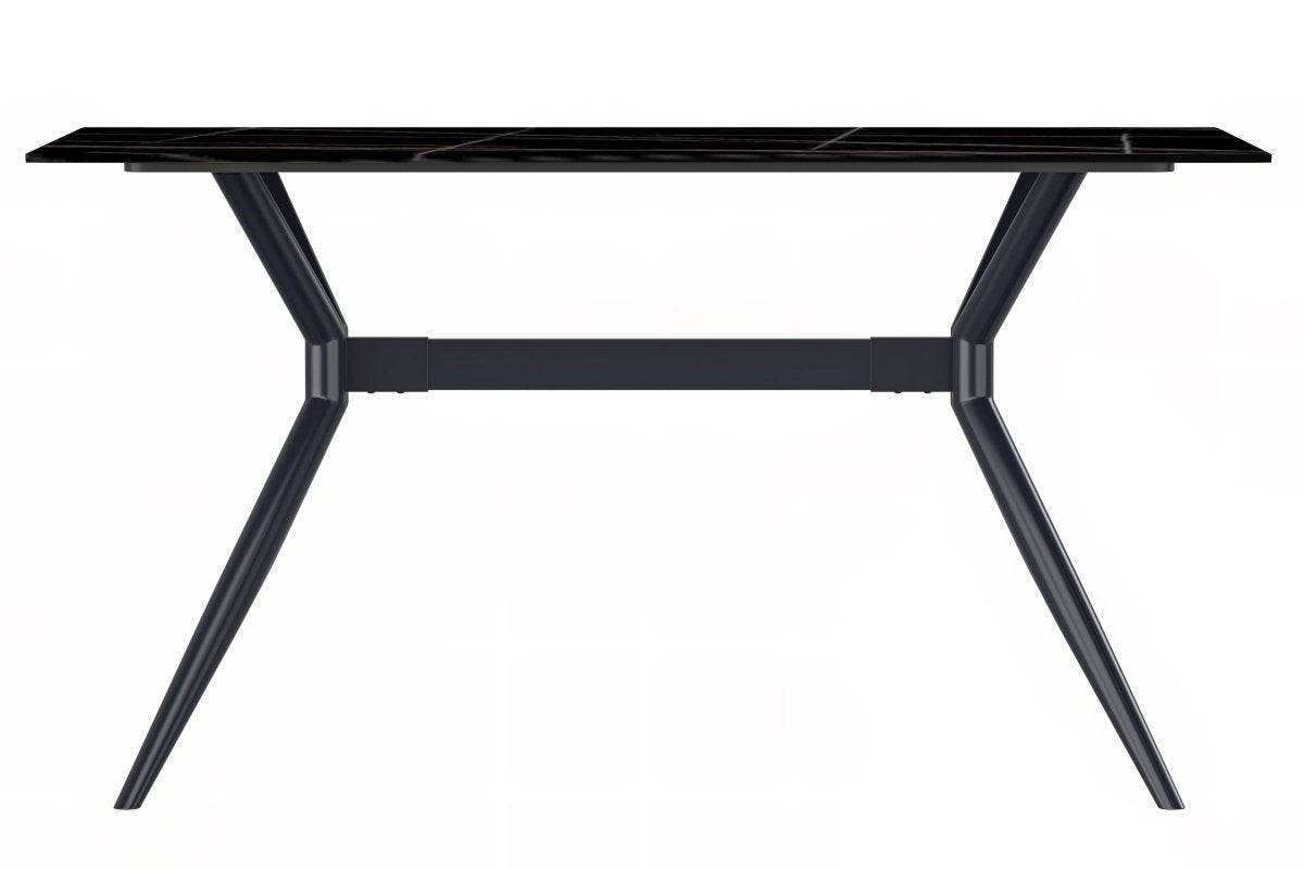 Elega Rectangular Dining Table with Sintered Stone/Glass Rectangular Top and Black Stainless Steel Base Sintered Stone 71 Inches Wide Black and Gold Dining Table Leisuremod