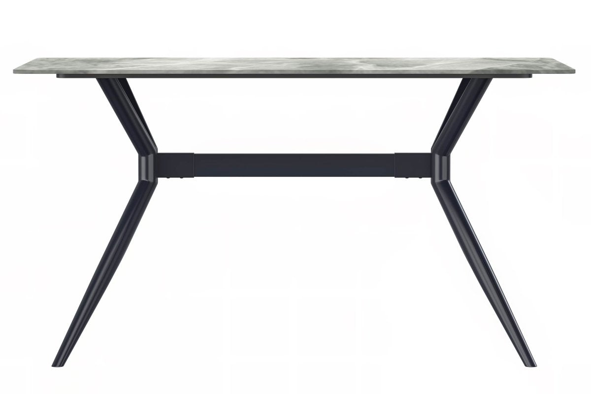 Elega Rectangular Dining Table with Sintered Stone/Glass Rectangular Top and Black Stainless Steel Base Sintered Stone 71 Inches Wide Light Grey Dining Table Leisuremod