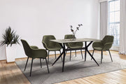 Elega Rectangular Dining Table with Sintered Stone/Glass Rectangular Top and Black Stainless Steel Base Sintered Stone 71 Inches Wide White Grey Dining Table Leisuremod