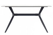 Elega Rectangular Dining Table with Sintered Stone/Glass Rectangular Top and Black Stainless Steel Base Sintered Stone 71 Inches Wide White and Gold Dining Table Leisuremod