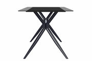 Elega Rectangular Dining Table with Sintered Stone/Glass Rectangular Top and Black Stainless Steel Base Sintered Stone 62 Inches Wide White Grey Dining Table Leisuremod