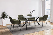 Elega Rectangular Dining Table with Sintered Stone/Glass Rectangular Top and Black Stainless Steel Base Sintered Stone 62 Inches Wide Light Grey Dining Table Leisuremod
