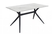 Elega Rectangular Dining Table with Sintered Stone/Glass Rectangular Top and Black Stainless Steel Base Sintered Stone 71 Inches Wide White Dining Table Leisuremod