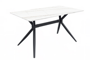 Elega Rectangular Dining Table with Sintered Stone/Glass Rectangular Top and Black Stainless Steel Base Sintered Stone 55 Inches Wide White and Gold Dining Table Leisuremod