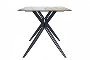 Elega Rectangular Dining Table with Sintered Stone/Glass Rectangular Top and Black Stainless Steel Base Sintered Stone 55 Inches Wide White Grey Dining Table Leisuremod