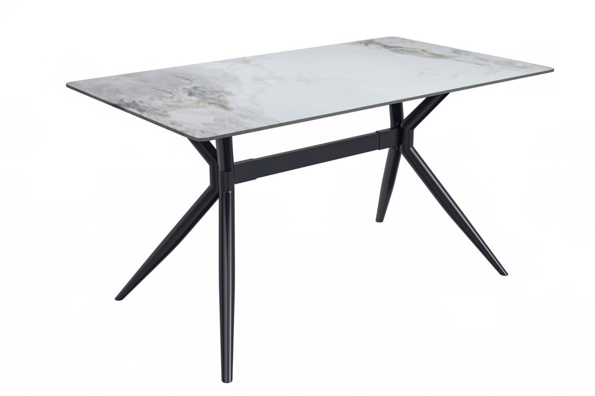 Elega Rectangular Dining Table with Sintered Stone/Glass Rectangular Top and Black Stainless Steel Base Sintered Stone 62 Inches Wide Light Grey Dining Table Leisuremod
