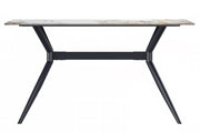 Elega Rectangular Dining Table with Sintered Stone/Glass Rectangular Top and Black Stainless Steel Base Sintered Stone 71 Inches Wide White Grey Dining Table Leisuremod